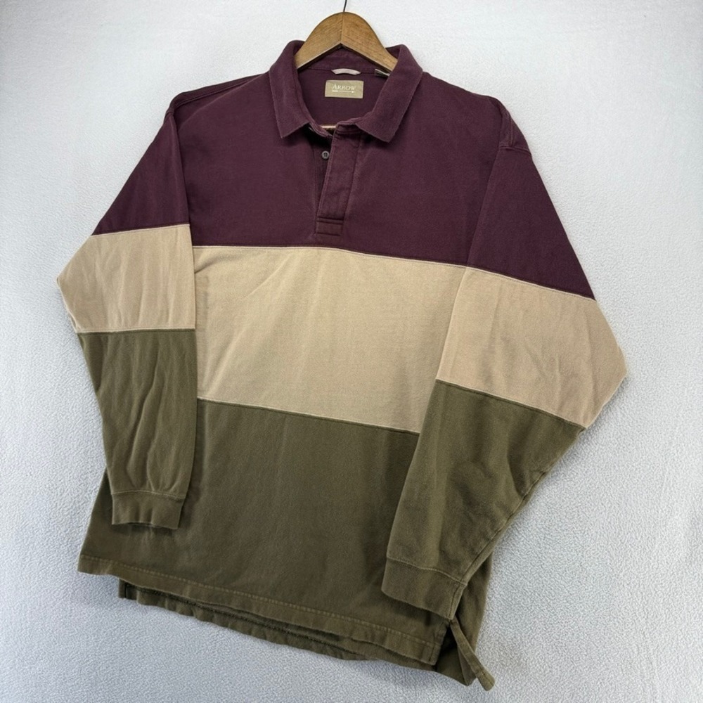 Vintage Arrow Rugby Polo Mens Large Red Green Color Block Thick Heavyweight y2k